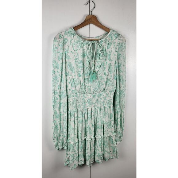 REVOLVE House of Harlow 1960 Ajay Paisley Long Sleeve Ruffle Smock Mini Dress S - Picture 7 of 9
